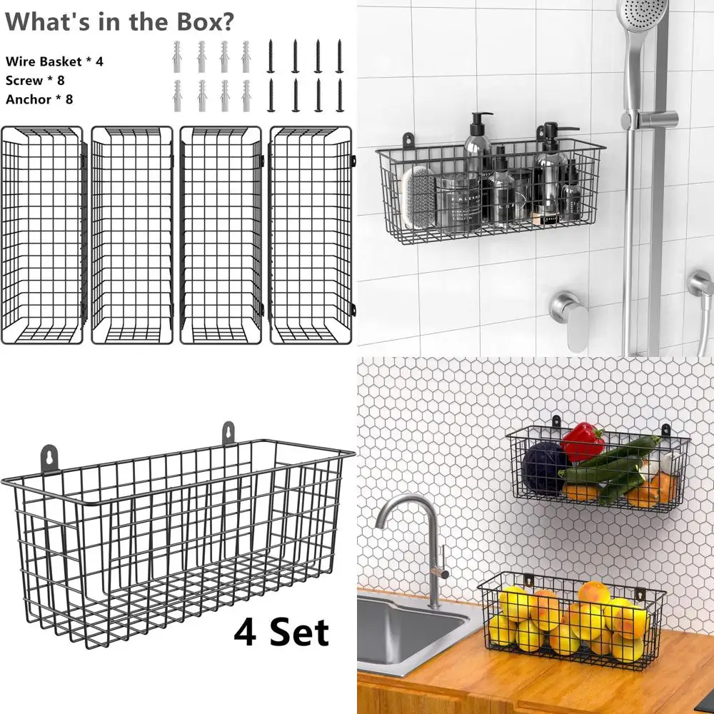 Набор из 4 очень больших настенных корзин: настенные проволочные корзины для хранения, органайзеры для шкафов, настенные полки, декор для дома или офиса
Набор из 4 очень больших настенных корзин: настенные проволочные корзины для хранения, органайзеры для шкафов, настенные полки, декор для дома или офиса