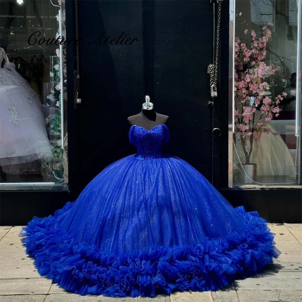 Princess Royal Bue Ruched Quinceanera Dresses 3D Flowers Ball Gown Wedding Gown Off The Shoulder Corset Sweet 16 Dresses Tulle
Princess Royal Bue Ruched Quinceanera Dresses 3D Flowers Ball Gown Wedding Gown Off The Shoulder Corset Sweet 16 Dresses Tulle