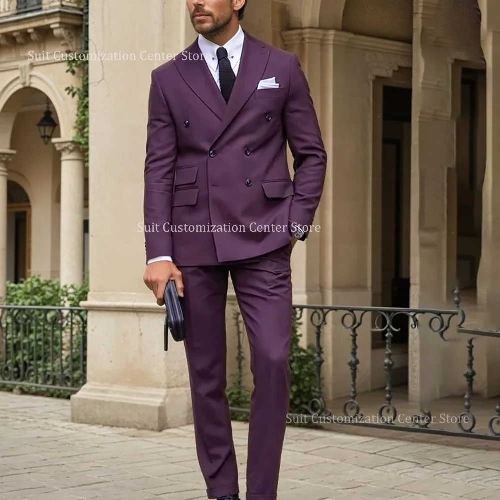 Solid Color Suits For Men Set 2 Pieces Fashion Double Breasted Peak Lapel Office Work Formal Party Wedding Tailor-Made Outfits
Solid Color Suits For Men Set 2 Pieces Fashion Double Breasted Peak Lapel Office Work Formal Party Wedding Tailor-Made Outfits
