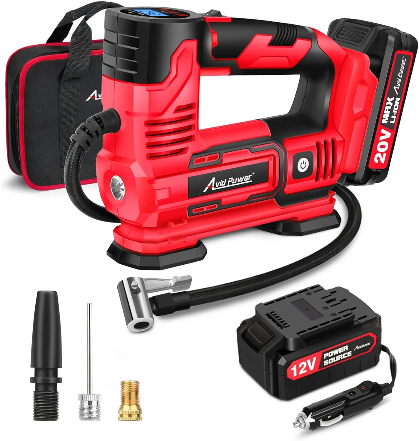 Tire Inflator Portable Air Compressor, 20V Cordless Car Tire Pump w/Rechargeable Li-ion Battery
Tire Inflator Portable Air Compressor, 20V Cordless Car Tire Pump w/Rechargeable Li-ion Battery