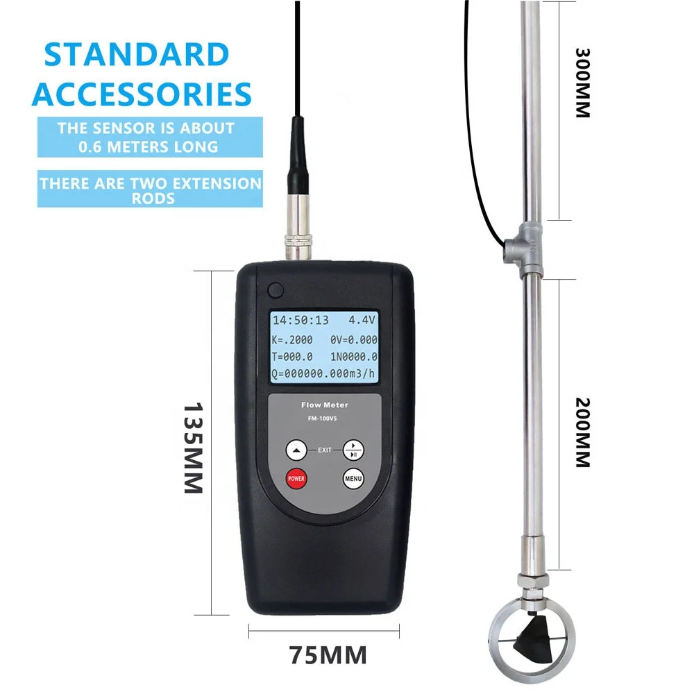 Portable Flow Meter FM-100V5 Digital Flowmeter Portable Flow Rate Meter Open Channel Flow
Portable Flow Meter FM-100V5 Digital Flowmeter Portable Flow Rate Meter Open Channel Flow