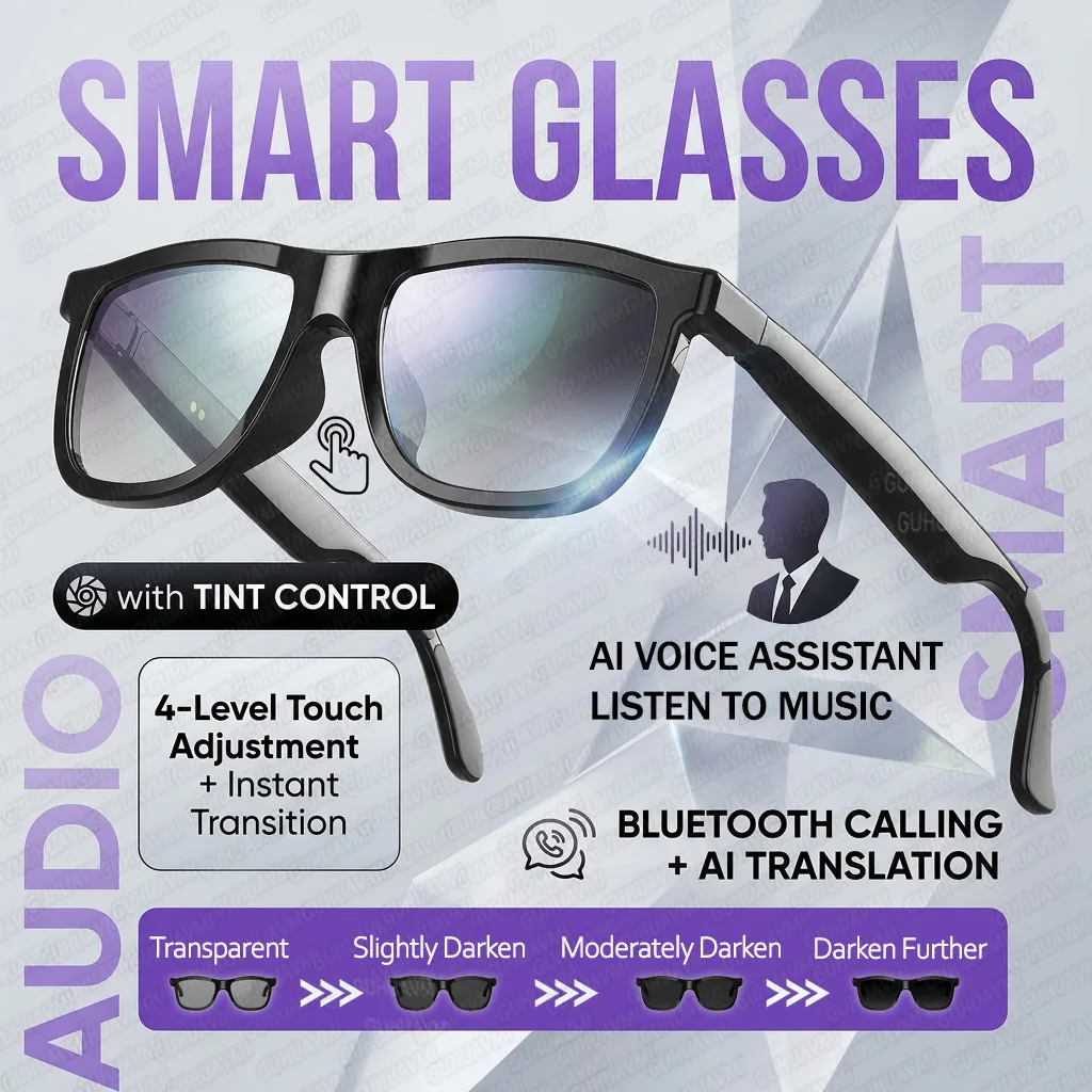 2026 New Touch Color-Changing Electrochromic Smart Audio Glasses Men 160+Language Video Translation Dual-mic Music Sports Glasse
2026 New Touch Color-Changing Electrochromic Smart Audio Glasses Men 160+Language Video Translation Dual-mic Music Sports Glasse