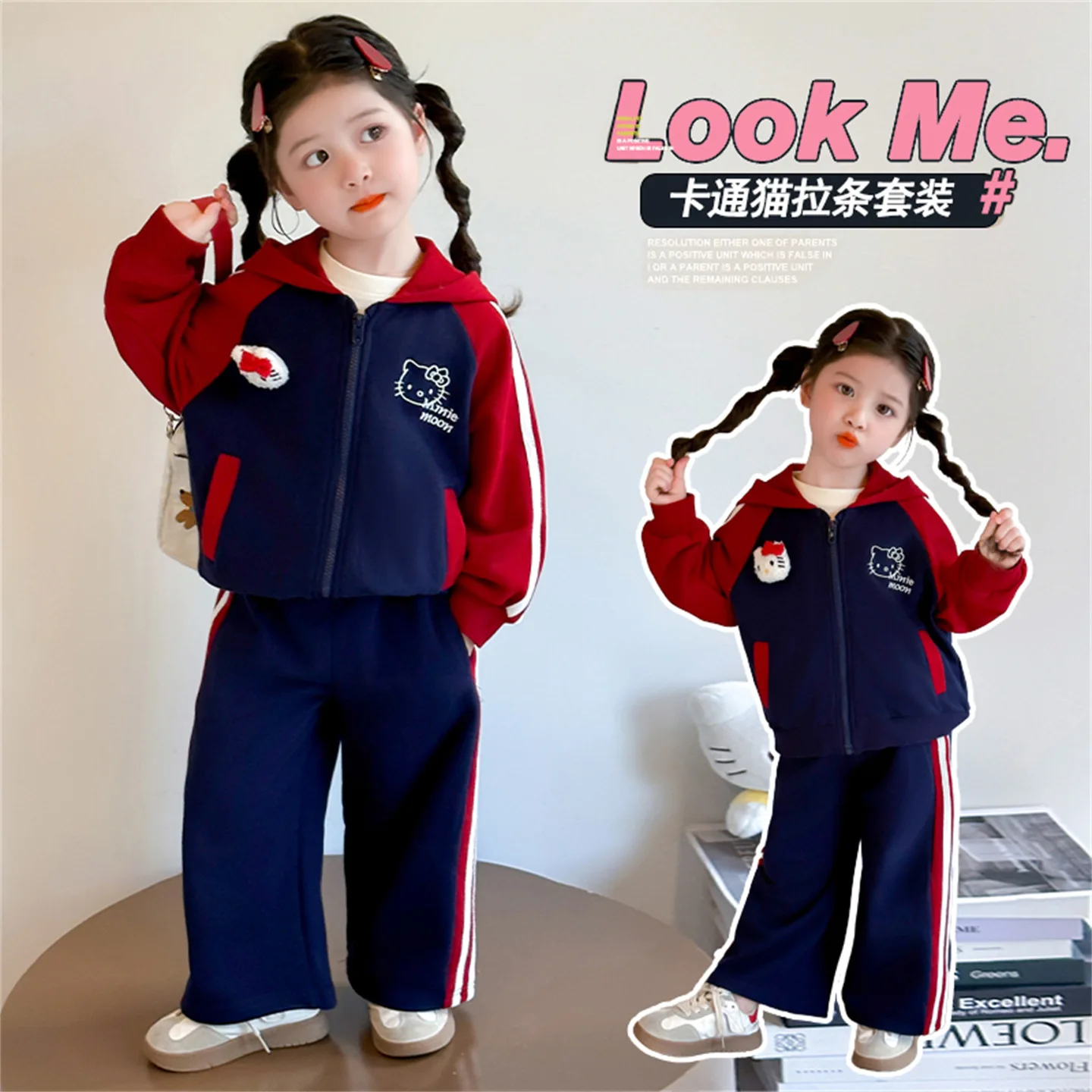 Толстовка с капюшоном для девочек Hello Kitty, комплект с героями мультфильмов, весенне-осенний спортивный повседневный комплект из двух предметов, длинные прямые брюки на молнии све
Толстовка с капюшоном для девочек Hello Kitty, комплект с героями мультфильмов, весенне-осенний спортивный повседневный комплект из двух предметов, длинные прямые брюки на молнии све