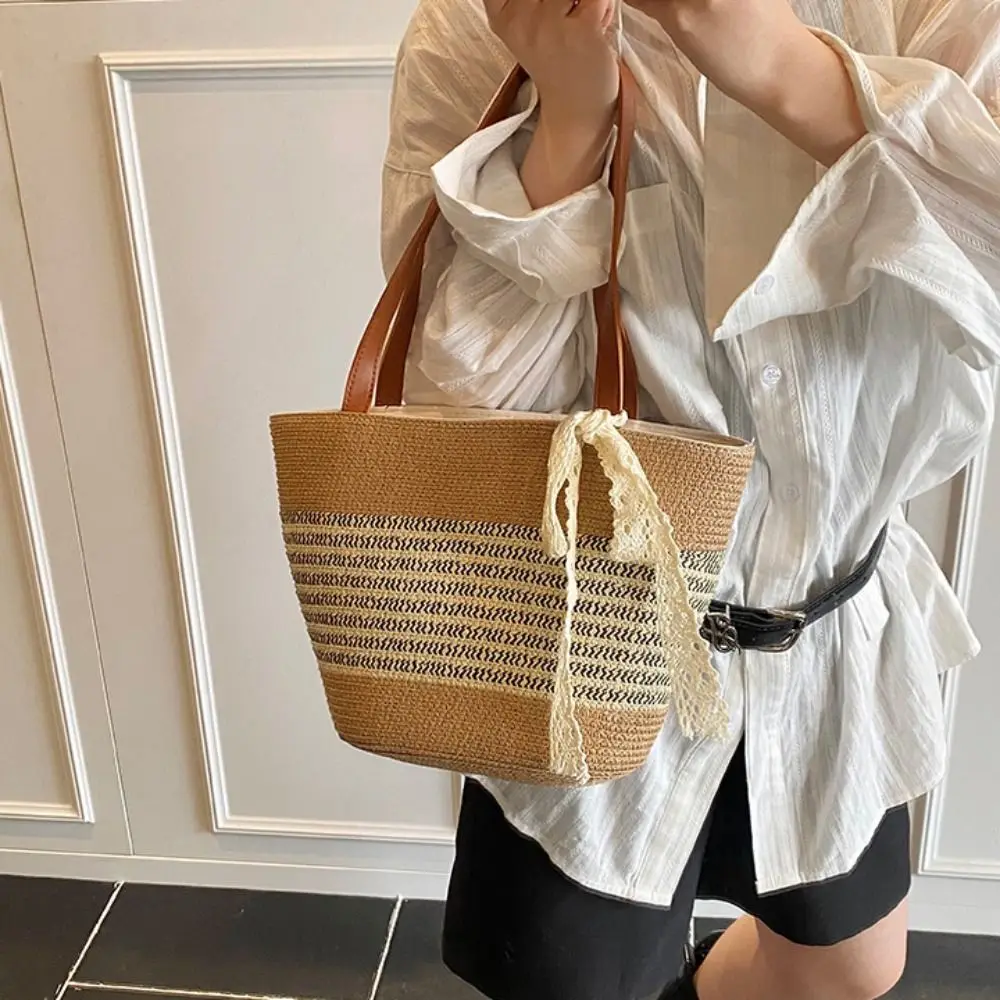 Trendy Sweet Woven Tote Bag Breathable Lace Ribbon Stripe Straw Handbag Large Capacity Lightweight Summer Beach Bag Vacation
Trendy Sweet Woven Tote Bag Breathable Lace Ribbon Stripe Straw Handbag Large Capacity Lightweight Summer Beach Bag Vacation