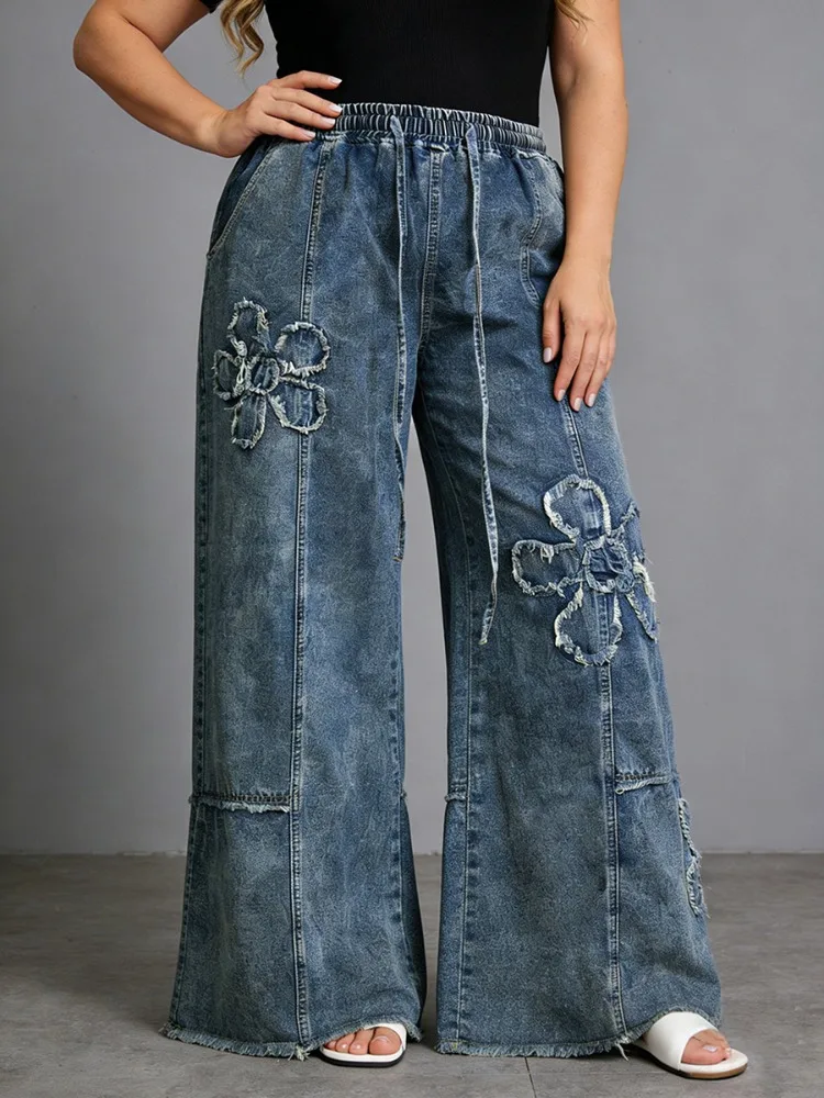 Tinaa Women's Plus Size Jeans Vintage Blue Washed Flower Shape Elastic High Waist Drawstring Loose Casual Denim Pants Bottoms
Tinaa Women's Plus Size Jeans Vintage Blue Washed Flower Shape Elastic High Waist Drawstring Loose Casual Denim Pants Bottoms