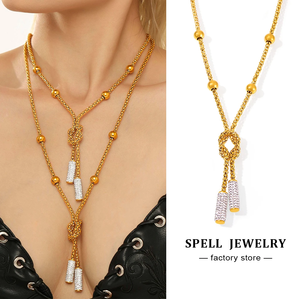 Women's Knot Pendant Necklace In Stainless Steel With Rhinestone Tassel 18k Gold Plated Non Tarnish Matinee Necklaces For Women
Women's Knot Pendant Necklace In Stainless Steel With Rhinestone Tassel 18k Gold Plated Non Tarnish Matinee Necklaces For Women