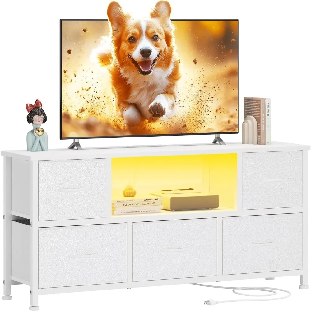 TV Stand for Bedroom, LED Rustic White for Living Room with 5 Fabric Drawers, 43 50in TV Stand with Power Outlet
TV Stand for Bedroom, LED Rustic White for Living Room with 5 Fabric Drawers, 43 50in TV Stand with Power Outlet
