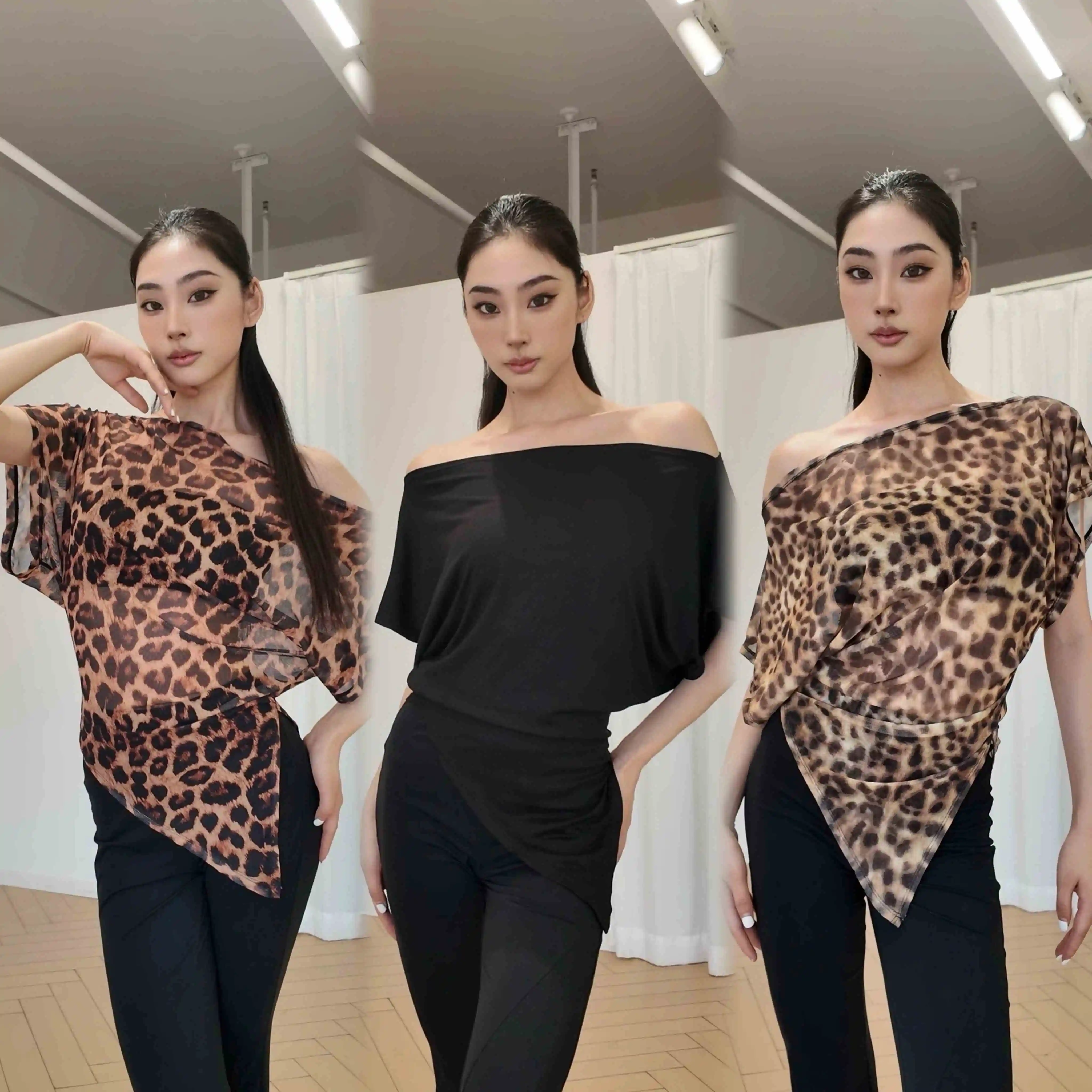 New Latin Dance Clothes Adult Female Off Shoulder Black Leopard Slit Tops Women Rumba Ballroom Dance Practice Clothing DNV27545
New Latin Dance Clothes Adult Female Off Shoulder Black Leopard Slit Tops Women Rumba Ballroom Dance Practice Clothing DNV27545