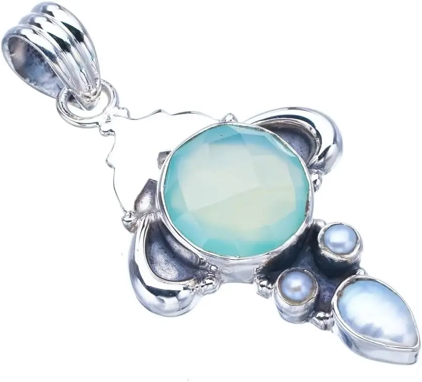 Hesy Natural Chalcedony River Pearl Horns Handmade 925 Sterling Silver Pendant 1.75" F3975
Hesy Natural Chalcedony River Pearl Horns Handmade 925 Sterling Silver Pendant 1.75" F3975