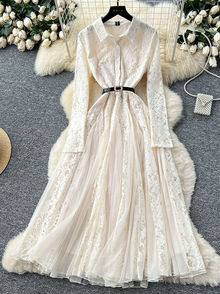 Spring Autumn French Lace Splicing Mesh Dress Women's New Fashionable and Elegant Birthday Party Long Dress S451
Spring Autumn French Lace Splicing Mesh Dress Women's New Fashionable and Elegant Birthday Party Long Dress S451