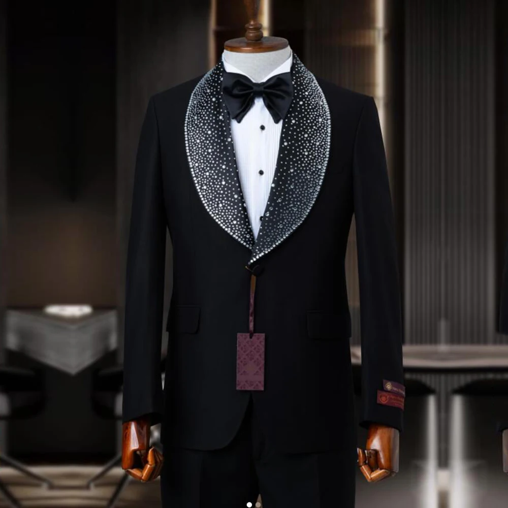 Black Groom Wedding Tuxedos With Beaded Prom Blazer Custom Made 2 Pieces Shawl Lapel Jacket Pants Men's Suits Fit Costume Homme
Black Groom Wedding Tuxedos With Beaded Prom Blazer Custom Made 2 Pieces Shawl Lapel Jacket Pants Men's Suits Fit Costume Homme