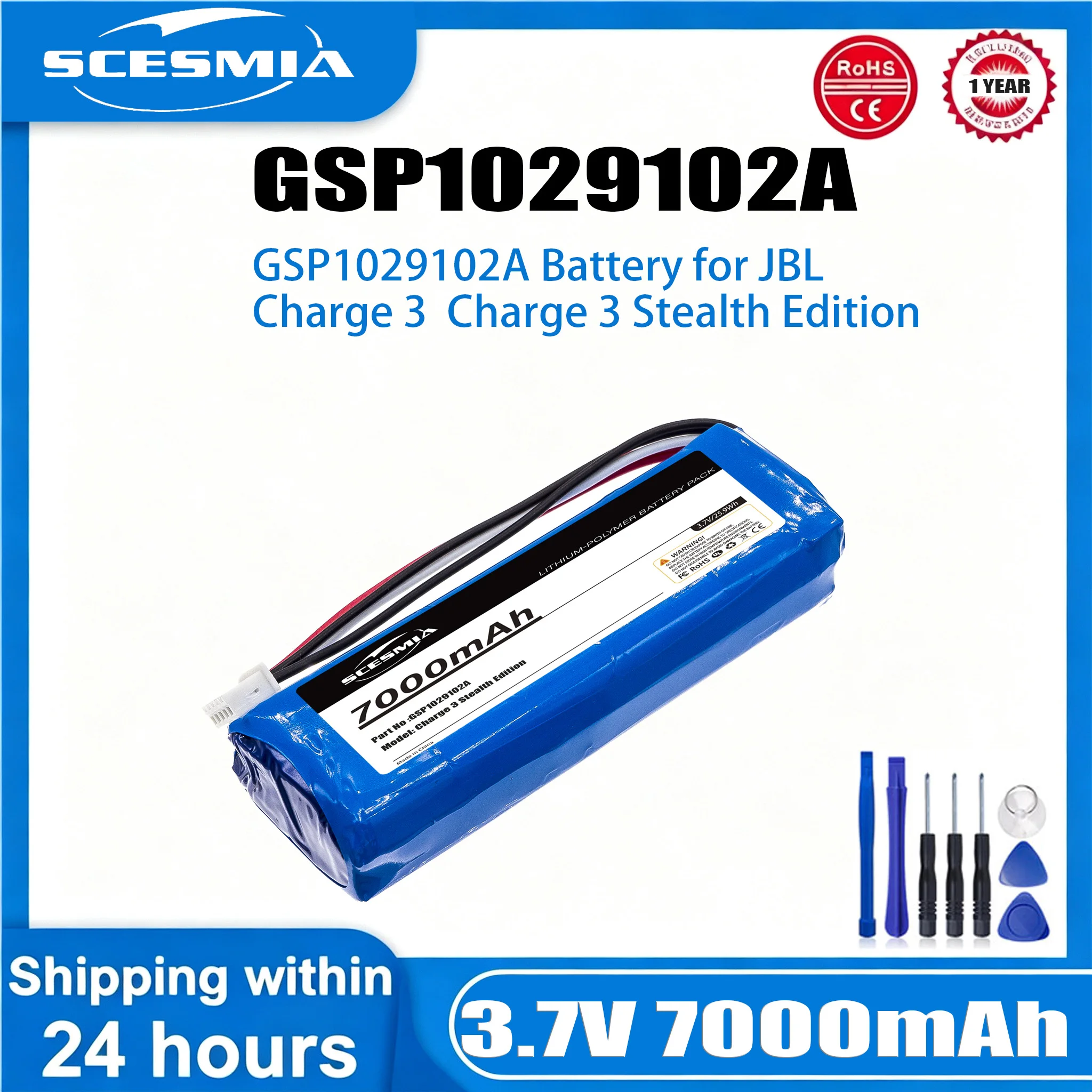 Replacement Battery JML330SL for JBL Charge 3 Stealth Edition Speaker - 3.7V 7000mAh Li-Polymer
Replacement Battery JML330SL for JBL Charge 3 Stealth Edition Speaker - 3.7V 7000mAh Li-Polymer