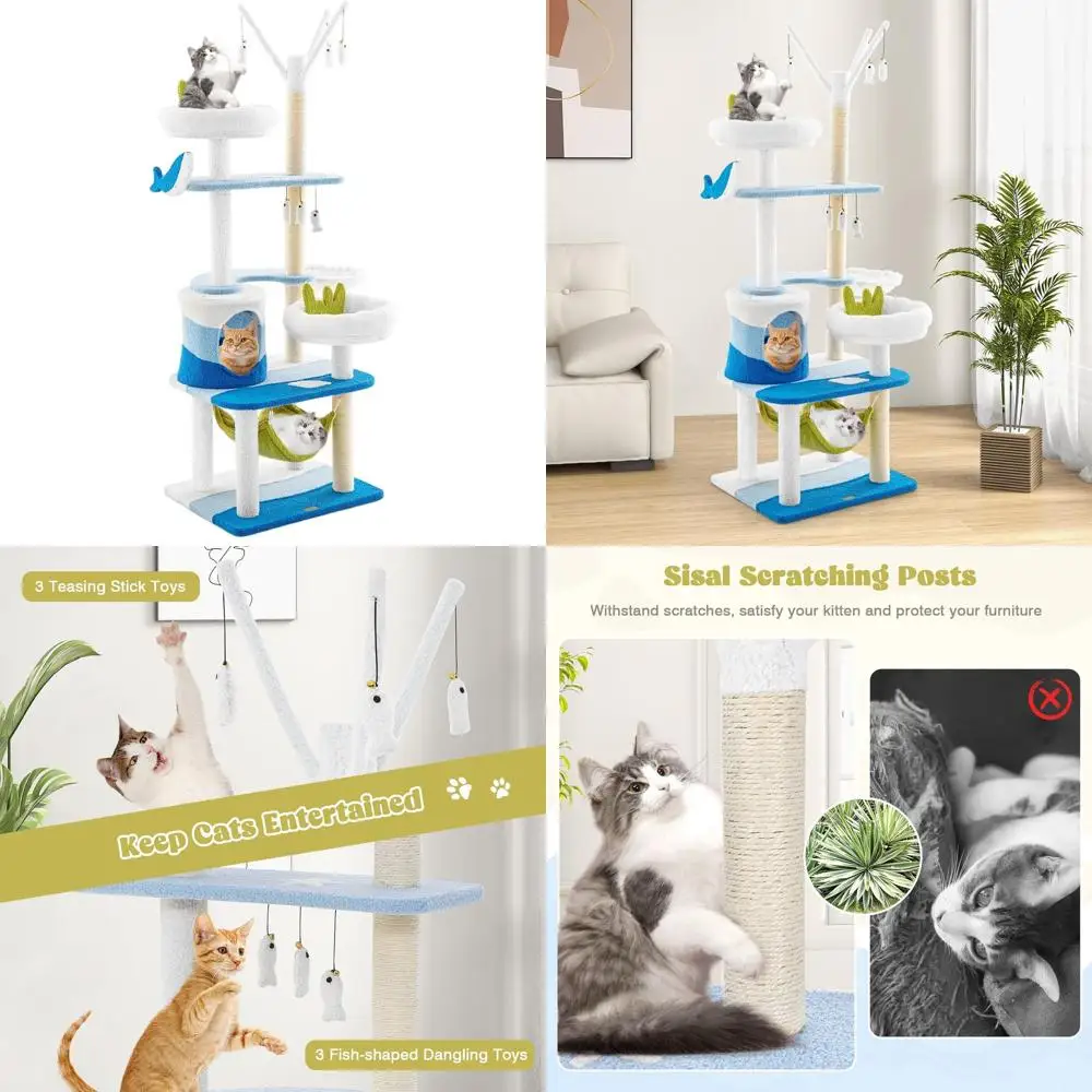 Ocean-Themed Indoor Cat Tower with Multi-Levels, Sisal Scratching, Toys, and Padded Perch for Large Cats Up to 20 lbs
Ocean-Themed Indoor Cat Tower with Multi-Levels, Sisal Scratching, Toys, and Padded Perch for Large Cats Up to 20 lbs