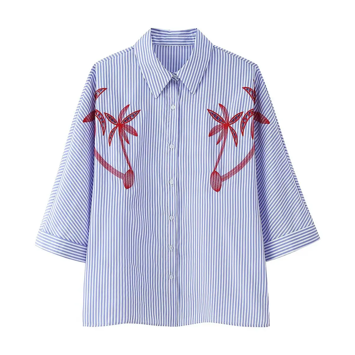 PB&ZA Women's Collared Three - quarter - sleeved Striped Blouse with Palm Tree Embroidery for a Chic and Summer - ready Look
PB&ZA Women's Collared Three - quarter - sleeved Striped Blouse with Palm Tree Embroidery for a Chic and Summer - ready Look