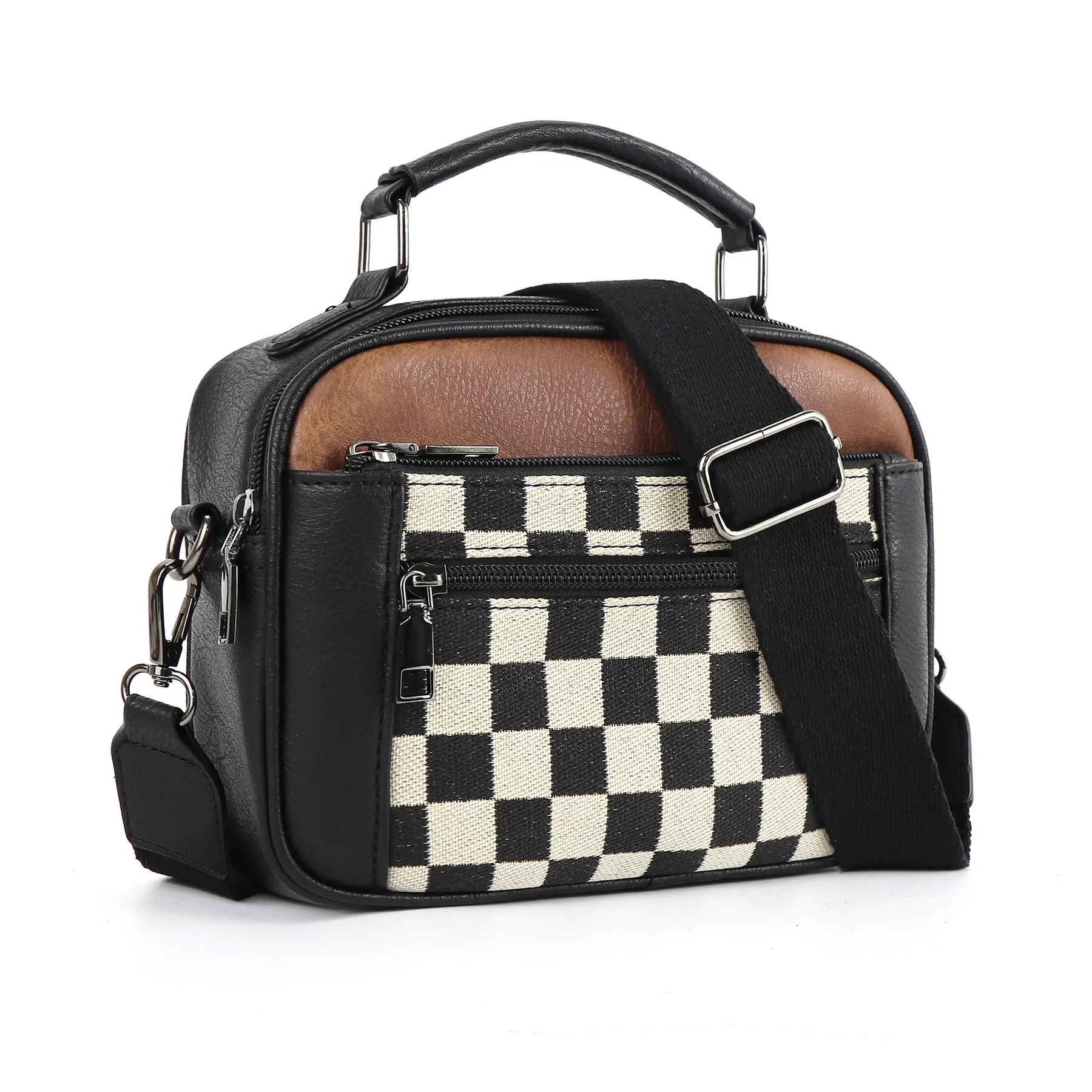 Hot Sale Checkerboard Canvas Bag Double Zipper Handle Fashion Crossbody Shoulder Handbag PU Square Bag
Hot Sale Checkerboard Canvas Bag Double Zipper Handle Fashion Crossbody Shoulder Handbag PU Square Bag