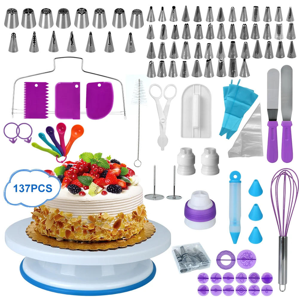 Piping Nozzle Baking Tools Accessories 137Pcs Cake Decorating Tools Kit Piping Bag Set Rotating Stand Pastry Turntable Kit
Piping Nozzle Baking Tools Accessories 137Pcs Cake Decorating Tools Kit Piping Bag Set Rotating Stand Pastry Turntable Kit