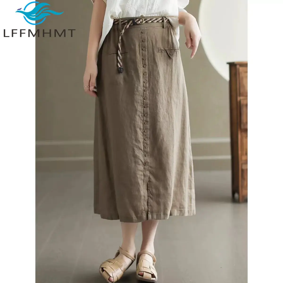 Spring Summer Retro Fashion Linen Skirt for Women Good Quality Buttom Decoration Loose Casual Elegant A-line Split Dress Female
Spring Summer Retro Fashion Linen Skirt for Women Good Quality Buttom Decoration Loose Casual Elegant A-line Split Dress Female