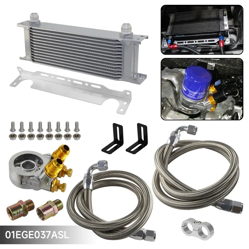 13 Row Engine Oil Cooler + Thermostat 80 Deg Oil Filter Adapter Kit Silver / Black
13 Row Engine Oil Cooler + Thermostat 80 Deg Oil Filter Adapter Kit Silver / Black