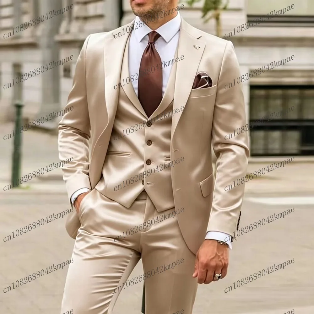 Acetate Satin Beige Formal Men Suit Groom Groomsman Wedding Party Prom Business Male Tuxedos 3 Piece Set Blazer Vest Pants
Acetate Satin Beige Formal Men Suit Groom Groomsman Wedding Party Prom Business Male Tuxedos 3 Piece Set Blazer Vest Pants