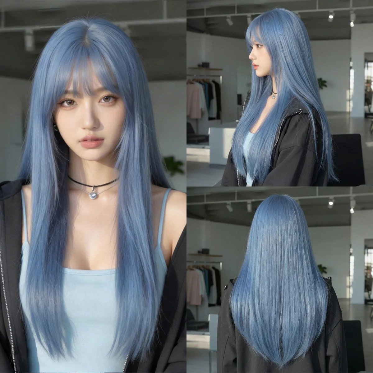 Long Straight Light Blue Wig with Bangs for Women Synthetic Hair Heat Resistant Fiber Silky Smooth Breathable Cap Daily Wear
Long Straight Light Blue Wig with Bangs for Women Synthetic Hair Heat Resistant Fiber Silky Smooth Breathable Cap Daily Wear