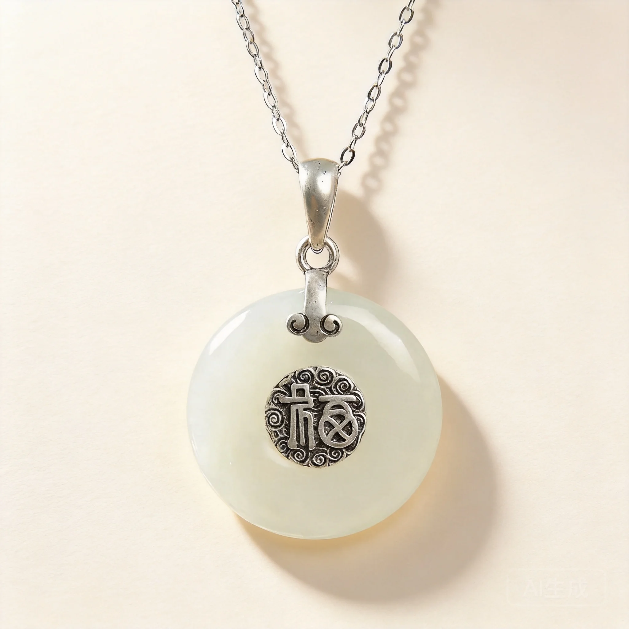 Chinese Style Lucky Fu Character Peace Buckle Pendant Imitation Hetian Jade Silver Plated Necklace Vintage Oriental Good Luck
Chinese Style Lucky Fu Character Peace Buckle Pendant Imitation Hetian Jade Silver Plated Necklace Vintage Oriental Good Luck