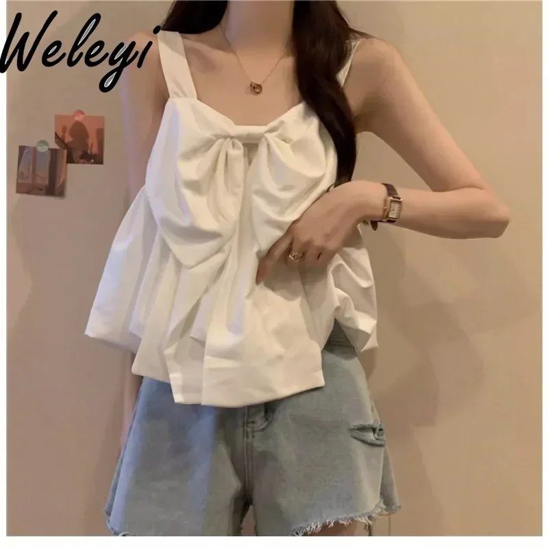 Cute Women's Summer Bow Suspenders Vest French Style Sleeveless Outer Wear Woman Y2K Shoulder Strap Doll Shirt Dopamine Slim Top
Cute Women's Summer Bow Suspenders Vest French Style Sleeveless Outer Wear Woman Y2K Shoulder Strap Doll Shirt Dopamine Slim Top