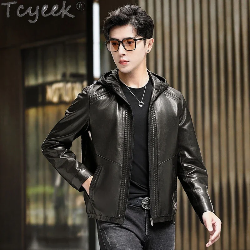 Tcyeek Genuine Leather Man Jackets Autumn Winter Hooded Short Leather Coats Fashion Real Goatskin Coats for Men Clothes Thin
Tcyeek Genuine Leather Man Jackets Autumn Winter Hooded Short Leather Coats Fashion Real Goatskin Coats for Men Clothes Thin
