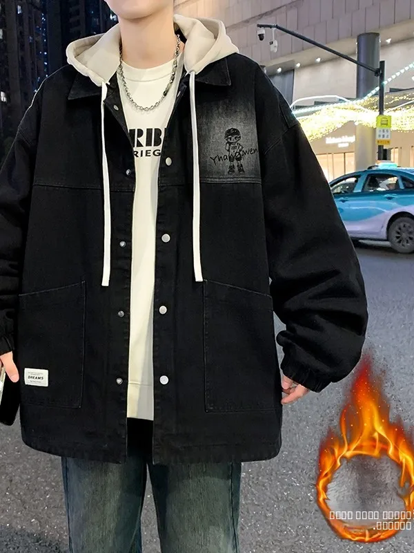 Men's Fleece Lined Denim Jacket Stylish Collared Versatile Trendy Youthful Cotton Polyester Blend Winter Outerwear Coat
Men's Fleece Lined Denim Jacket Stylish Collared Versatile Trendy Youthful Cotton Polyester Blend Winter Outerwear Coat