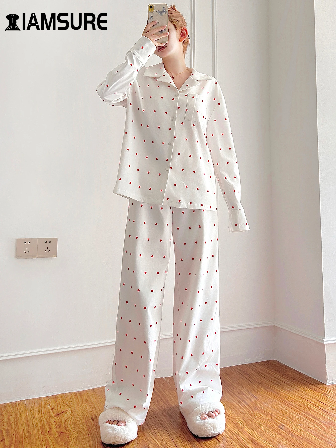 IAMSURE Casual Heart Shape Dot Printed Pants Sets Women Basic Loose 2 Piece Sets Turn-Down Collar Blouse Mid-Waisted Pants Lady
IAMSURE Casual Heart Shape Dot Printed Pants Sets Women Basic Loose 2 Piece Sets Turn-Down Collar Blouse Mid-Waisted Pants Lady