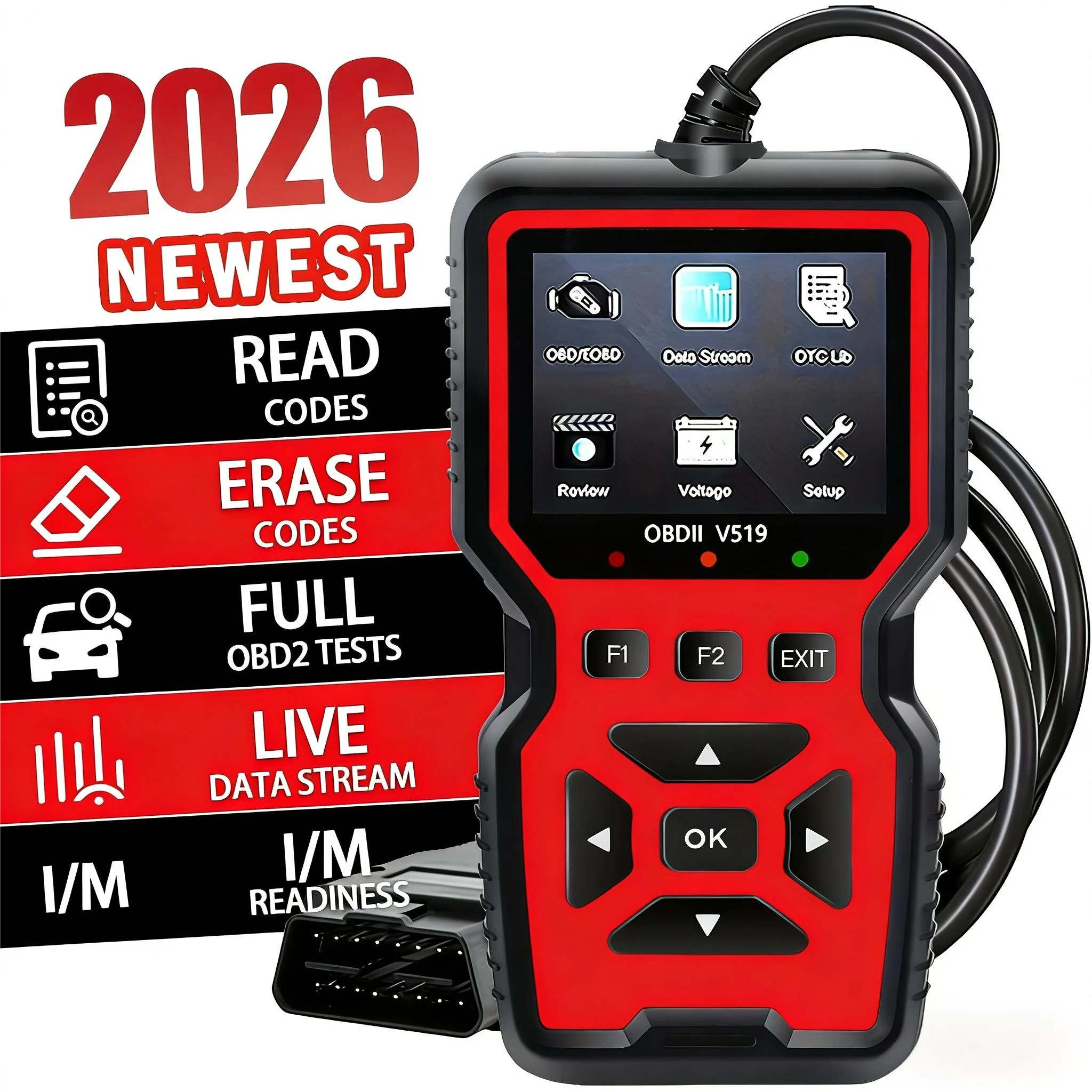 2026 V519 Professional OBD2 Scanner - USB-powered, real-time data diagnostic tool for checking engine lights in most cars
2026 V519 Professional OBD2 Scanner - USB-powered, real-time data diagnostic tool for checking engine lights in most cars