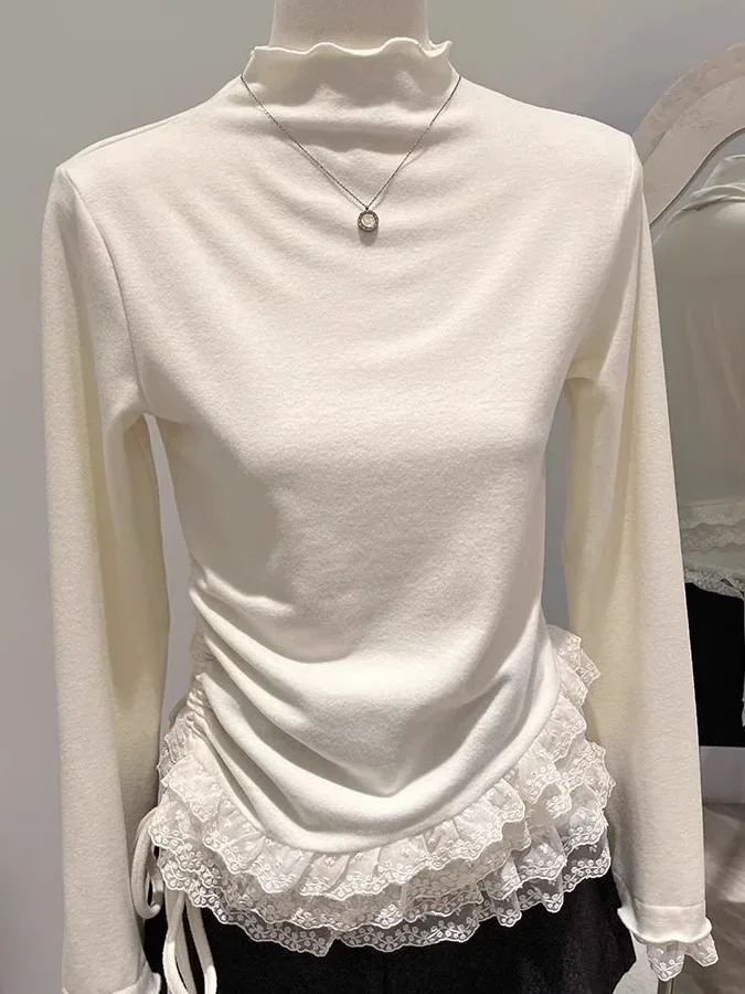 Женская облегающая футболка с длинным рукавом для осени и зимы, базовая модель с кружевной отделкой на высокой талии, в корейском стиле, для повседневной носки
Женская облегающая футболка с длинным рукавом для осени и зимы, базовая модель с кружевной отделкой на высокой талии, в корейском стиле, для повседневной носки