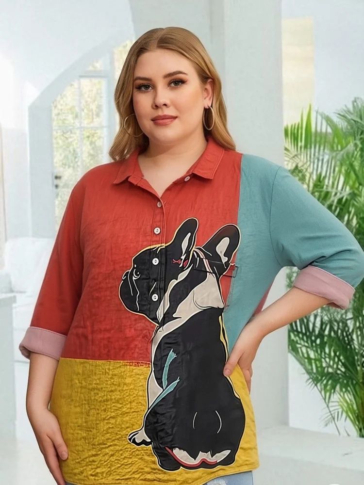 Plus Size Women Blouse French Bulldog Print Color Block Linen Shirt Casual Long Sleeve Button Down Tops Loose Fit Colorful Tunic
Plus Size Women Blouse French Bulldog Print Color Block Linen Shirt Casual Long Sleeve Button Down Tops Loose Fit Colorful Tunic