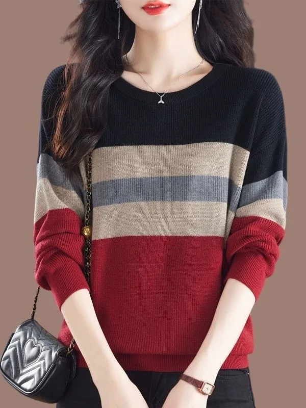 Women's Knitted Wool Blend Base irt round Ne Stripe Long Sve Soft Comfortable Casual Faion Commute Sle Loose Fit
Women's Knitted Wool Blend Base irt round Ne Stripe Long Sve Soft Comfortable Casual Faion Commute Sle Loose Fit
