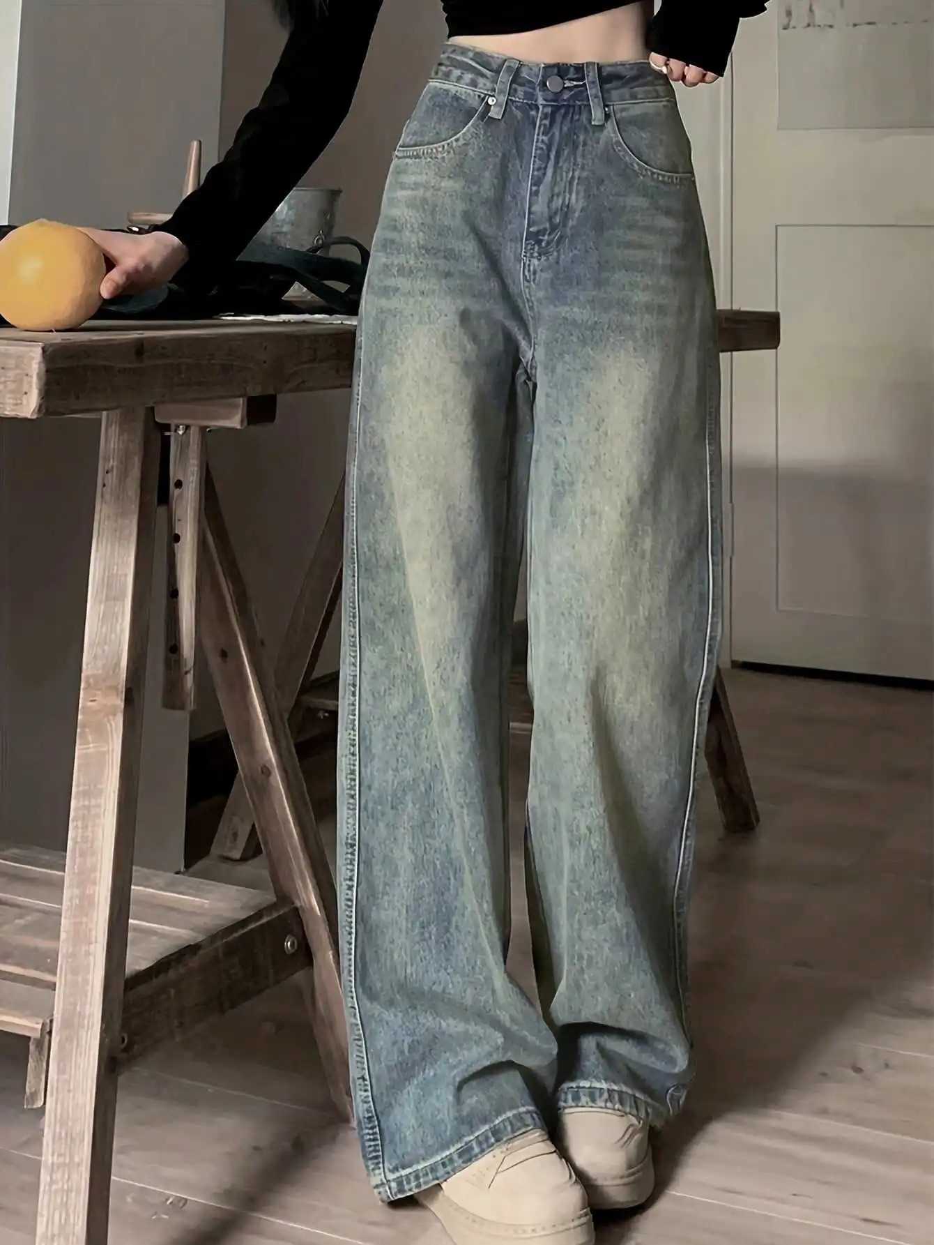 Retro High Waist Wide Leg Jeans Women's Asymmetrical Long Trousers Slimming Effect Autumn Faion Anti-Wrinkle Denim Pants
Retro High Waist Wide Leg Jeans Women's Asymmetrical Long Trousers Slimming Effect Autumn Faion Anti-Wrinkle Denim Pants
