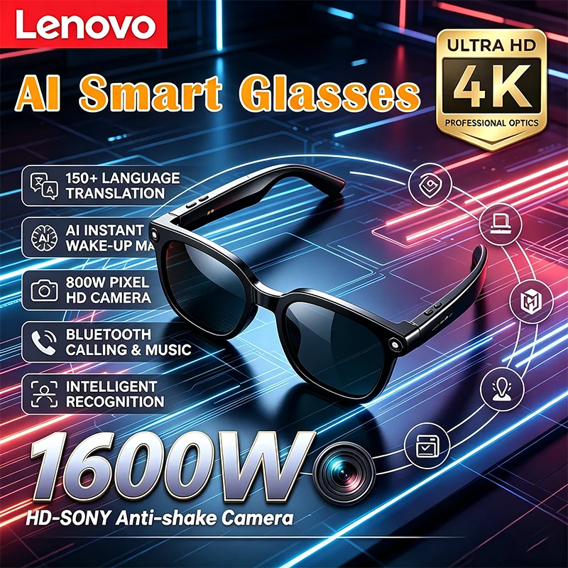 Lenovo 2026 New AI Smart Glasses 8K AI Translation Bluetooth Calling Music Player Camera Control Anti Blue Light Sunglasses
Lenovo 2026 New AI Smart Glasses 8K AI Translation Bluetooth Calling Music Player Camera Control Anti Blue Light Sunglasses