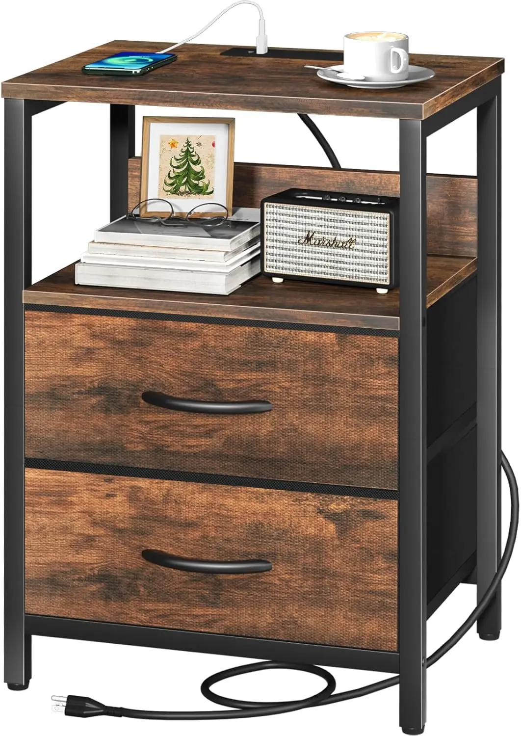 Nightstand with Charging Station, Fabric Drawers & Storage Shelf, USB Ports & Outlets for Bedroom
Nightstand with Charging Station, Fabric Drawers & Storage Shelf, USB Ports & Outlets for Bedroom