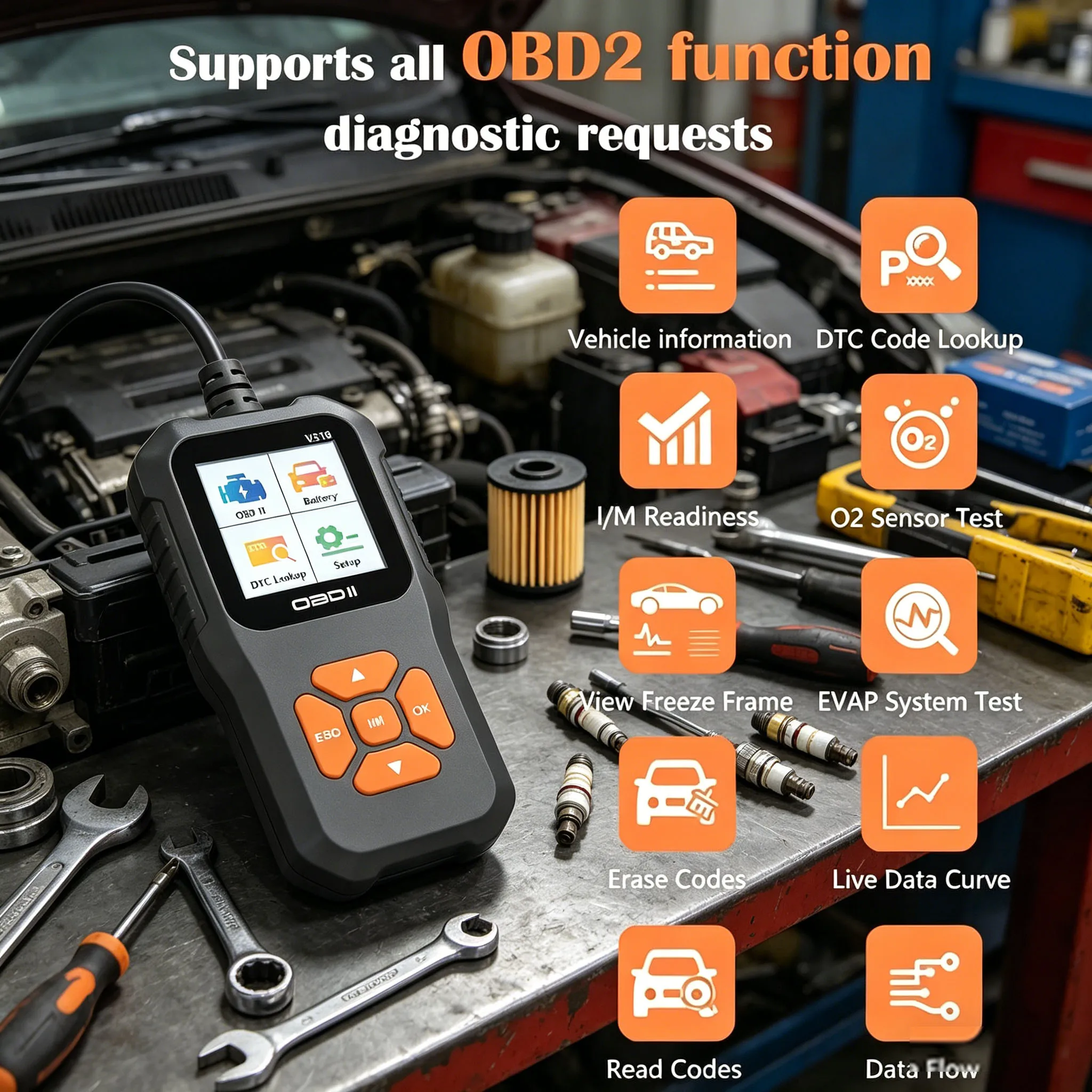 V318 OBD2 Scanner Color Screen Diagnostic Tool Multilingual Engine Fault Code Reader Battery Tester Full-Function Diagnostic
V318 OBD2 Scanner Color Screen Diagnostic Tool Multilingual Engine Fault Code Reader Battery Tester Full-Function Diagnostic