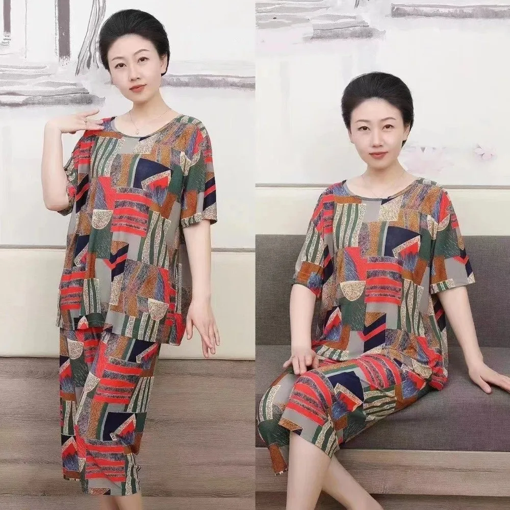 Breathable Plus Size Elderly T-shirt Sets Stripe Short-sleeved Casual Loungewear Set Loose Summer Mother's Pajamas Gift
Breathable Plus Size Elderly T-shirt Sets Stripe Short-sleeved Casual Loungewear Set Loose Summer Mother's Pajamas Gift