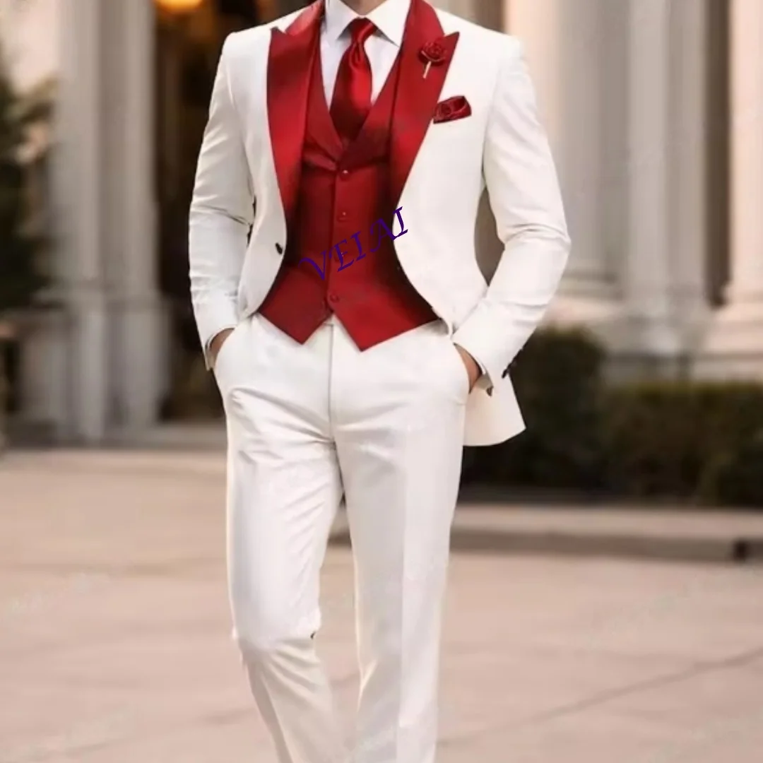 CustomizedFormal White And Red Men Suit Groom Groomsman Wedding Party Prom Business Male Tuxedos 3 Piece Set Blazer Vest Pants
CustomizedFormal White And Red Men Suit Groom Groomsman Wedding Party Prom Business Male Tuxedos 3 Piece Set Blazer Vest Pants