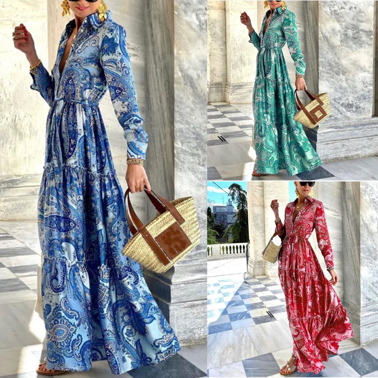 Women's Autumn New Printed V-neck Dress Sexy Lace-up Fashion Casual Party Elegant Bohemian Women's Long Dress
Women's Autumn New Printed V-neck Dress Sexy Lace-up Fashion Casual Party Elegant Bohemian Women's Long Dress