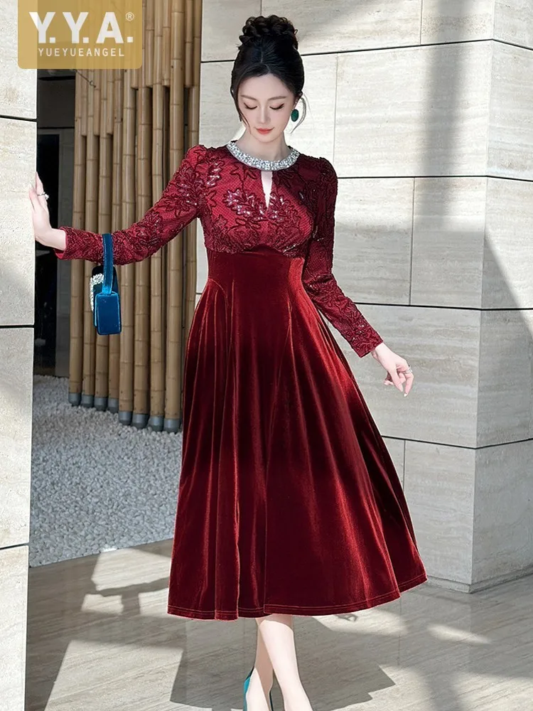 Winter Lady French Style Elegant Long Sleeves High Waist Dress Diamonds O Neck A-Line Versatile Fashion Long Skirt Evening Dress
Winter Lady French Style Elegant Long Sleeves High Waist Dress Diamonds O Neck A-Line Versatile Fashion Long Skirt Evening Dress