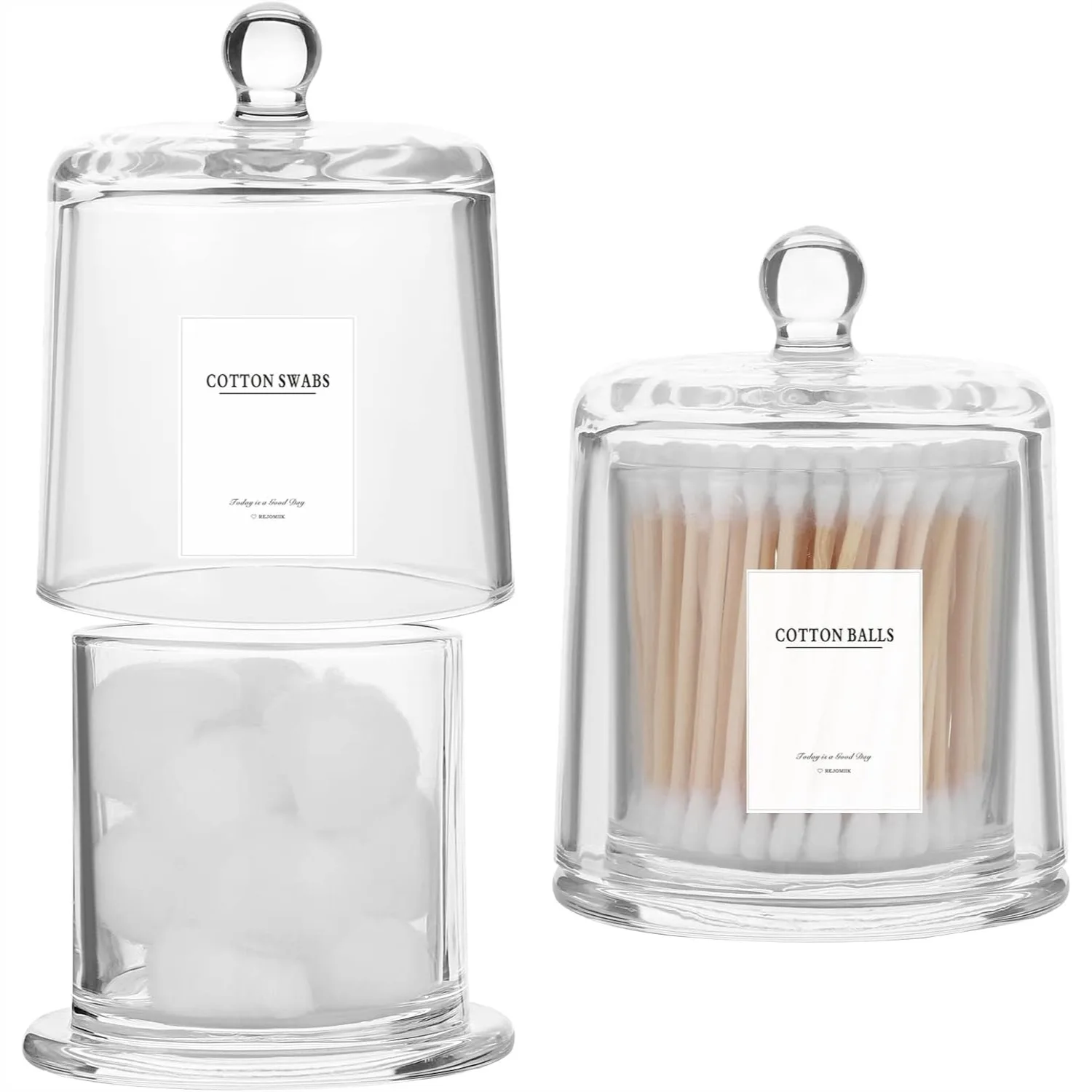 2 Pack Qtip Holder Thick Glass Apothecary Jars with Lid for Bathroom Accessories Vanity Organizers and Makeup Storage, Clear
2 Pack Qtip Holder Thick Glass Apothecary Jars with Lid for Bathroom Accessories Vanity Organizers and Makeup Storage, Clear