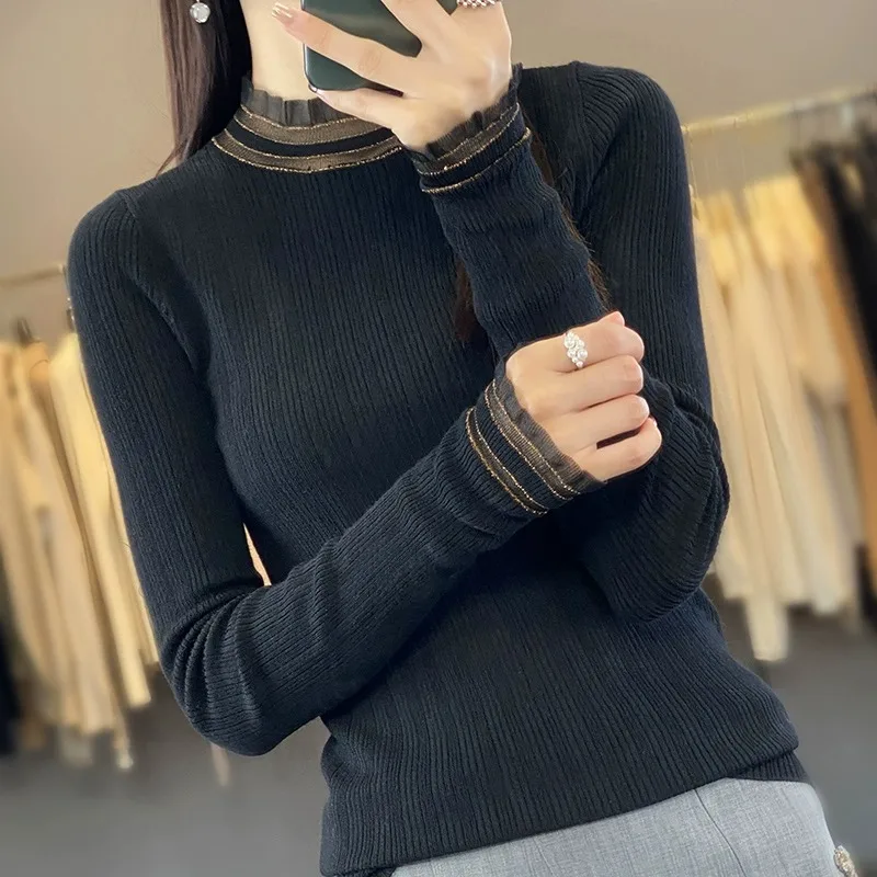 Slim Fit Long Sve f Высокий воротник с кружевной отделкой Base irt Внутренняя одежда Модный с пальто Узкий универсальный вязаный свитер
Slim Fit Long Sve f Высокий воротник с кружевной отделкой Base irt Внутренняя одежда Модный с пальто Узкий универсальный вязаный свитер