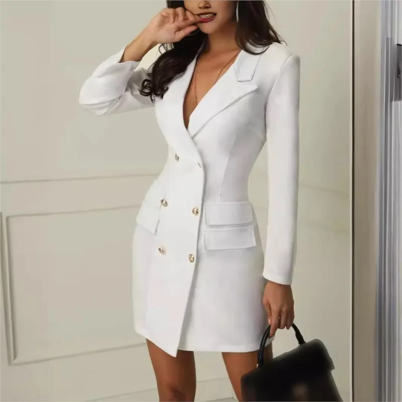 Women Slim Blazer Dresses Temperament Elegant Office Lady Single Breasted Long Sleeve Black White Dress Spring 2025 New Vestidos
Women Slim Blazer Dresses Temperament Elegant Office Lady Single Breasted Long Sleeve Black White Dress Spring 2025 New Vestidos