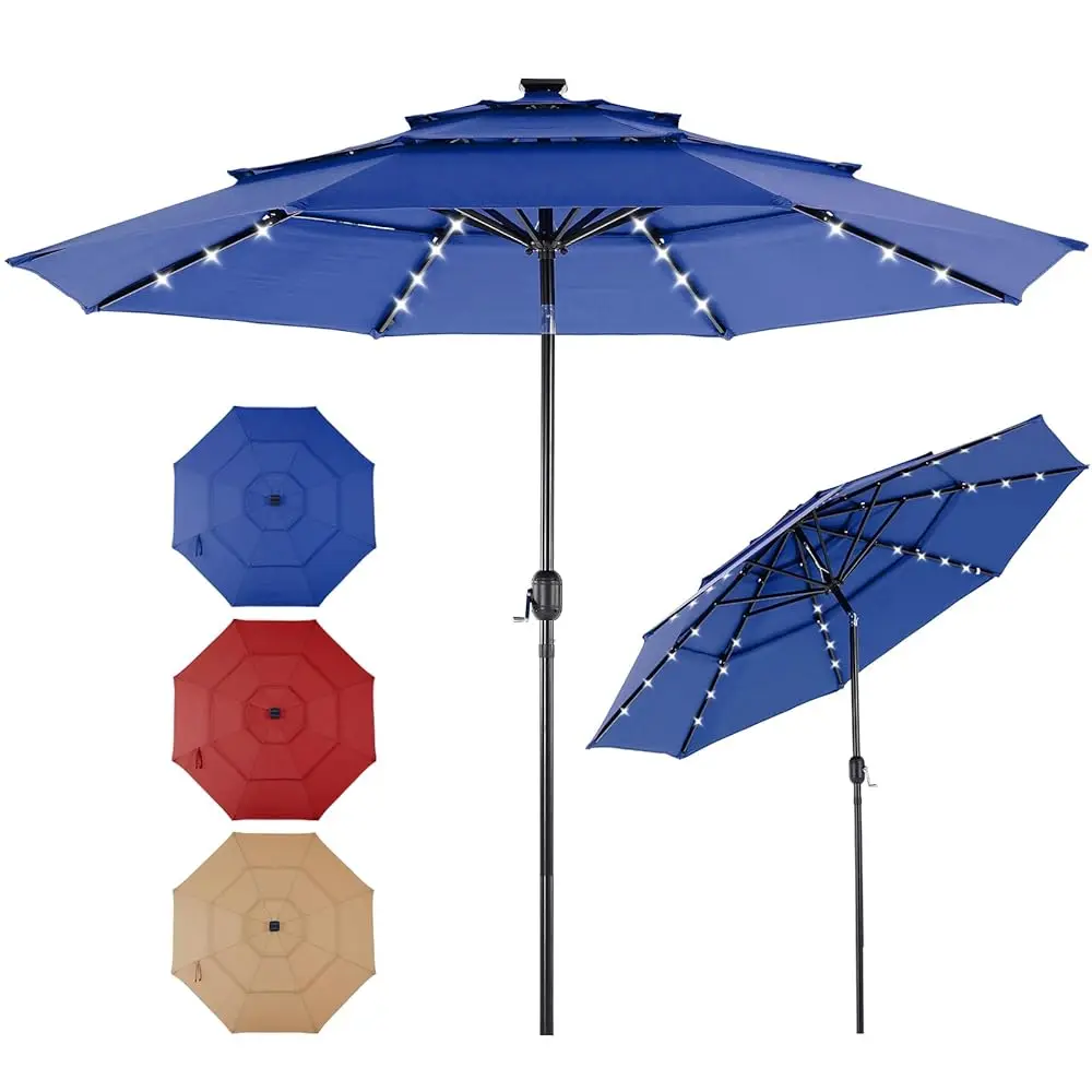 10Ft 3-Tier Solar Patio Umbrella With 32 Led Lights, Outdoor Umbrellas With Push Button Tilt And Crank, Tilting Table Umbrella
10Ft 3-Tier Solar Patio Umbrella With 32 Led Lights, Outdoor Umbrellas With Push Button Tilt And Crank, Tilting Table Umbrella