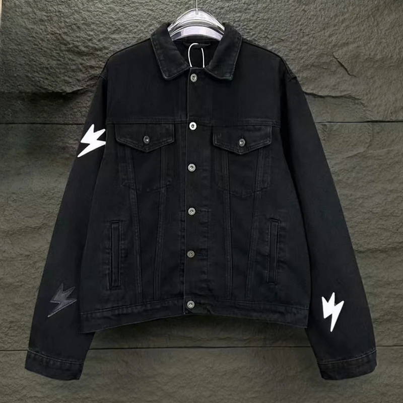 High Street Vintage Wash Black Denim Jacket Patchwork Leather Logo Fashion Brand Coats
High Street Vintage Wash Black Denim Jacket Patchwork Leather Logo Fashion Brand Coats