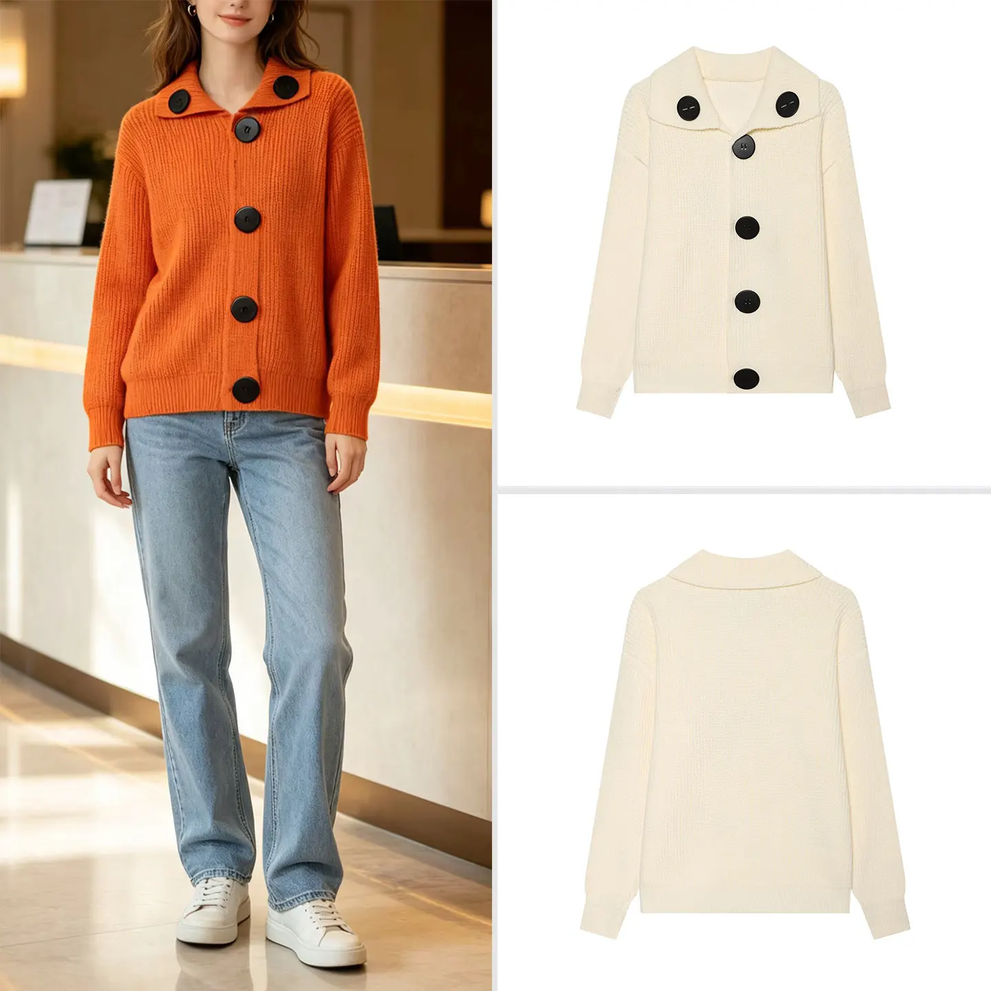 Fashionable Casual Knitted Long Sleeve Open Cardigan Women's Spring Summer Wear Large Black Button Turn-down Collar Sweater
Fashionable Casual Knitted Long Sleeve Open Cardigan Women's Spring Summer Wear Large Black Button Turn-down Collar Sweater