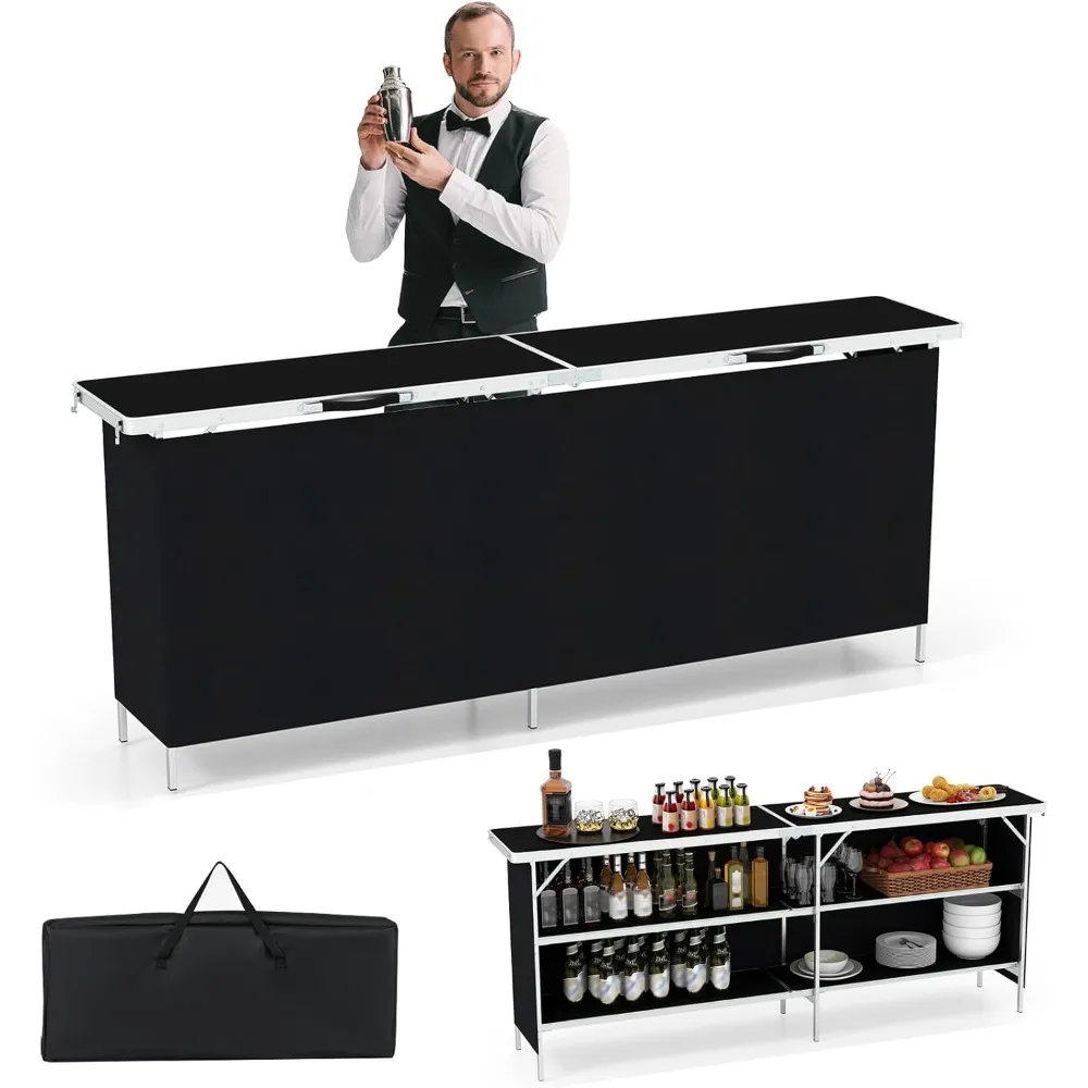 81" Extra Long Portable Bar Table with 2-Tier Storage Shelves, Folding Mobile Bartending Station with Removable Skirt,Carry Case
81" Extra Long Portable Bar Table with 2-Tier Storage Shelves, Folding Mobile Bartending Station with Removable Skirt,Carry Case