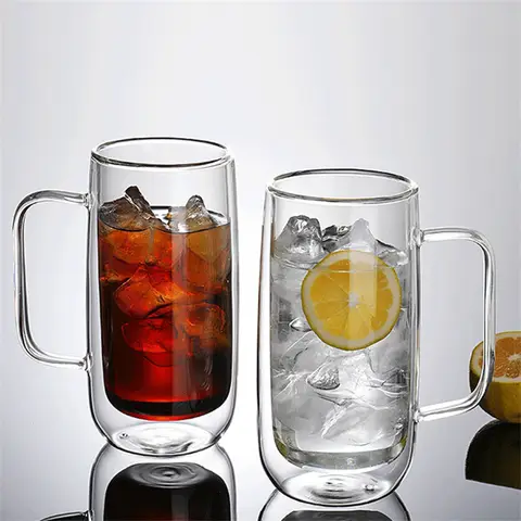 400ML Double Wall Glass Mug Ice Cola Glasses Coffee Mugs Beer Whiskey Tumbler Juice Cup Drinking Glasses