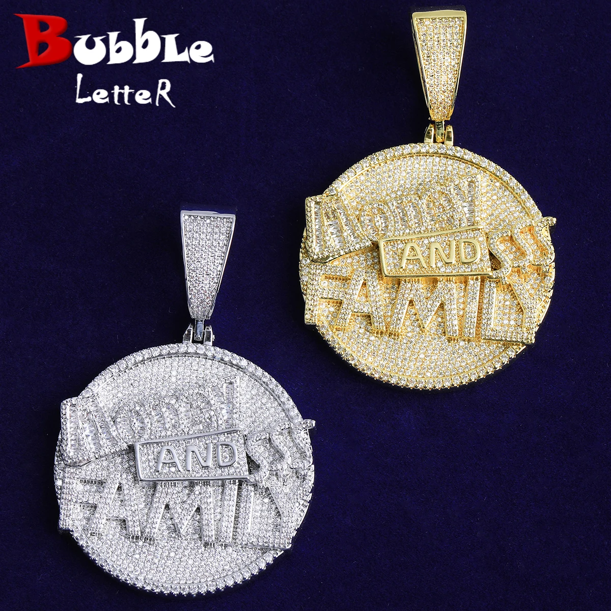 Bubble Letter Iced Out Money and Family Necklace Pendant for Men Real Gold Plated 5A Cubic Zirconia Hip Hop Jewelry
Bubble Letter Iced Out Money and Family Necklace Pendant for Men Real Gold Plated 5A Cubic Zirconia Hip Hop Jewelry